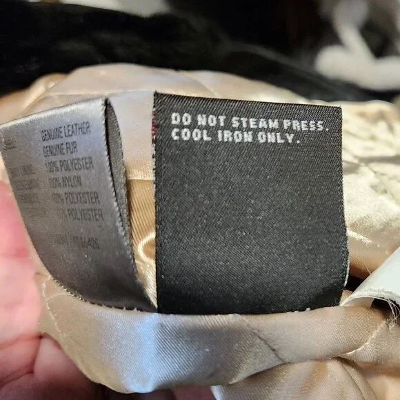 Wilson's Leather Womens Large Black Belted Leather Jacket Rabbit Fur Trim - Picture 10 of 12